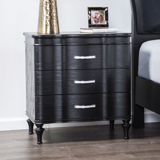 Nightstand, 3 Drawer Bedside Table - Black