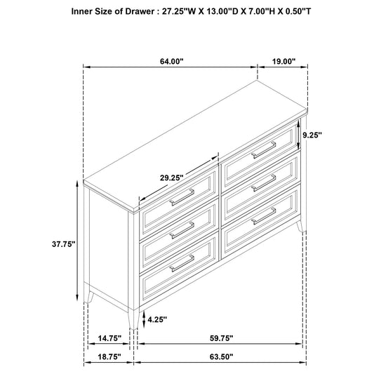 Inverness - 6 Drawer Bedroom Dresser - White
