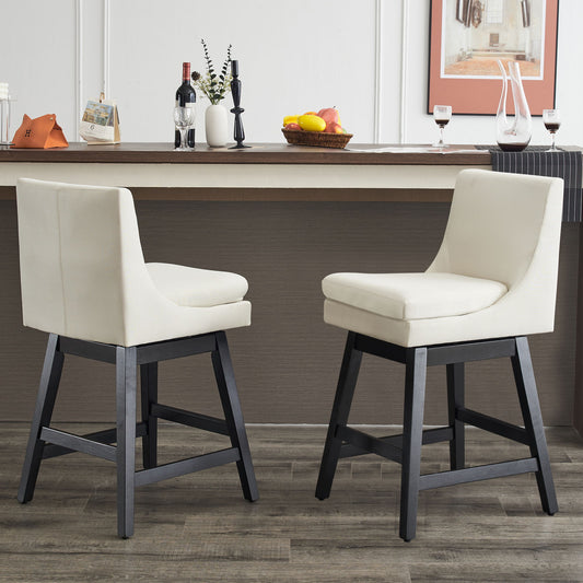 Upholstered Swivel Bar Stools With Ergonomic Design (Set of 2) - Cream White