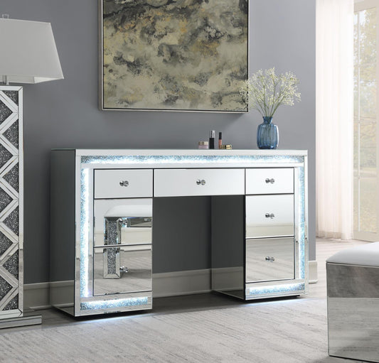 G-320 - Glamour Vanity Set (MDF Dresser + Mirror Bluetooth Speaker With Lights) - Silver