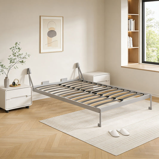 Queen Size Vertical Murphy Wall Cabinet Folding Bed With Automatic Legs - Gray