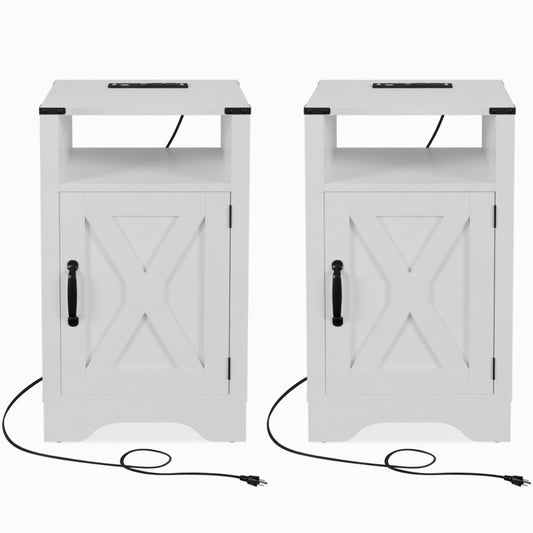 Farmhouse Nightstand, Charging Station & Storage