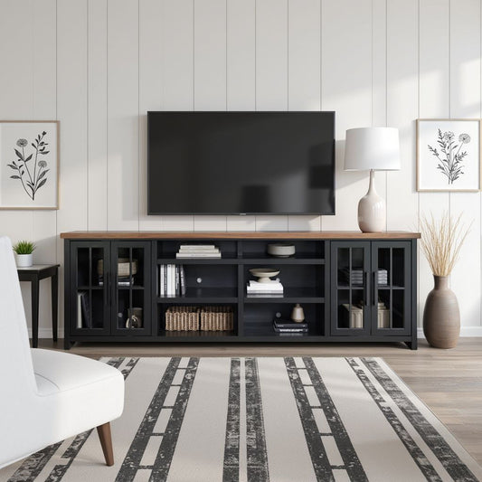 Essex - TV Stand Console For TVs Up To 100" - Black / Whiskey
