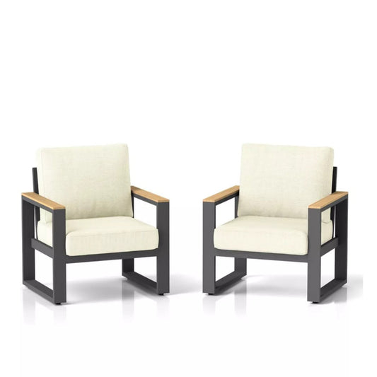 All-Weather Patio Armchairs With Thick Cushions (Set of 2)