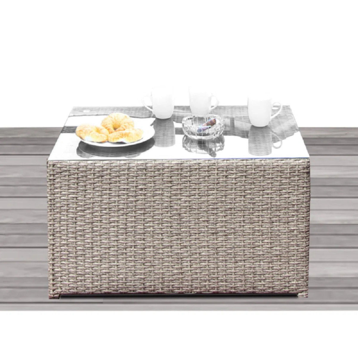 2 Person Wicker Seating Set With Cushions And Glass Top Table - Gray Mix