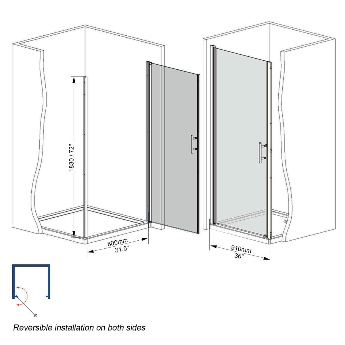 Shower Door, Tempered Glass With Explosion Proof Film, Half Frame Design - Chrome