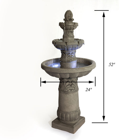 3 Tier Outdoor Garden Fountain With LED Lights - Gray