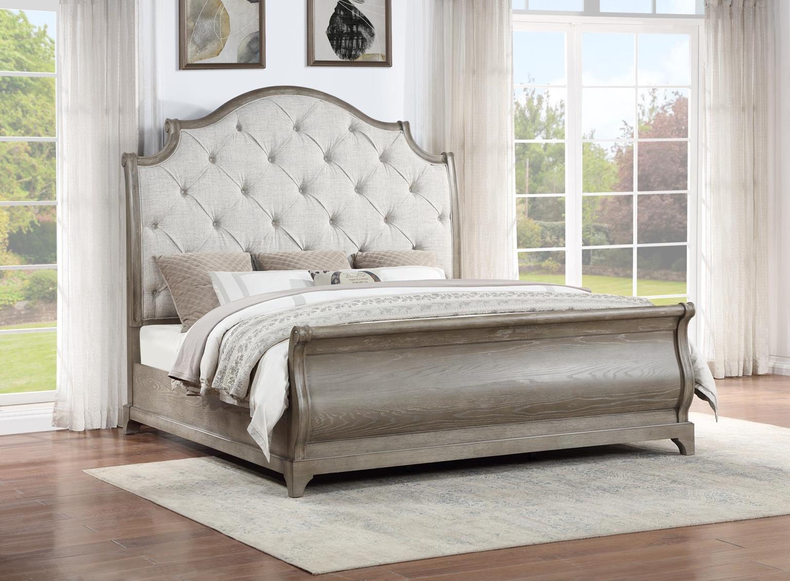 Elegant Gray King Bed with Upholstered Sleigh Headboard – B022-K