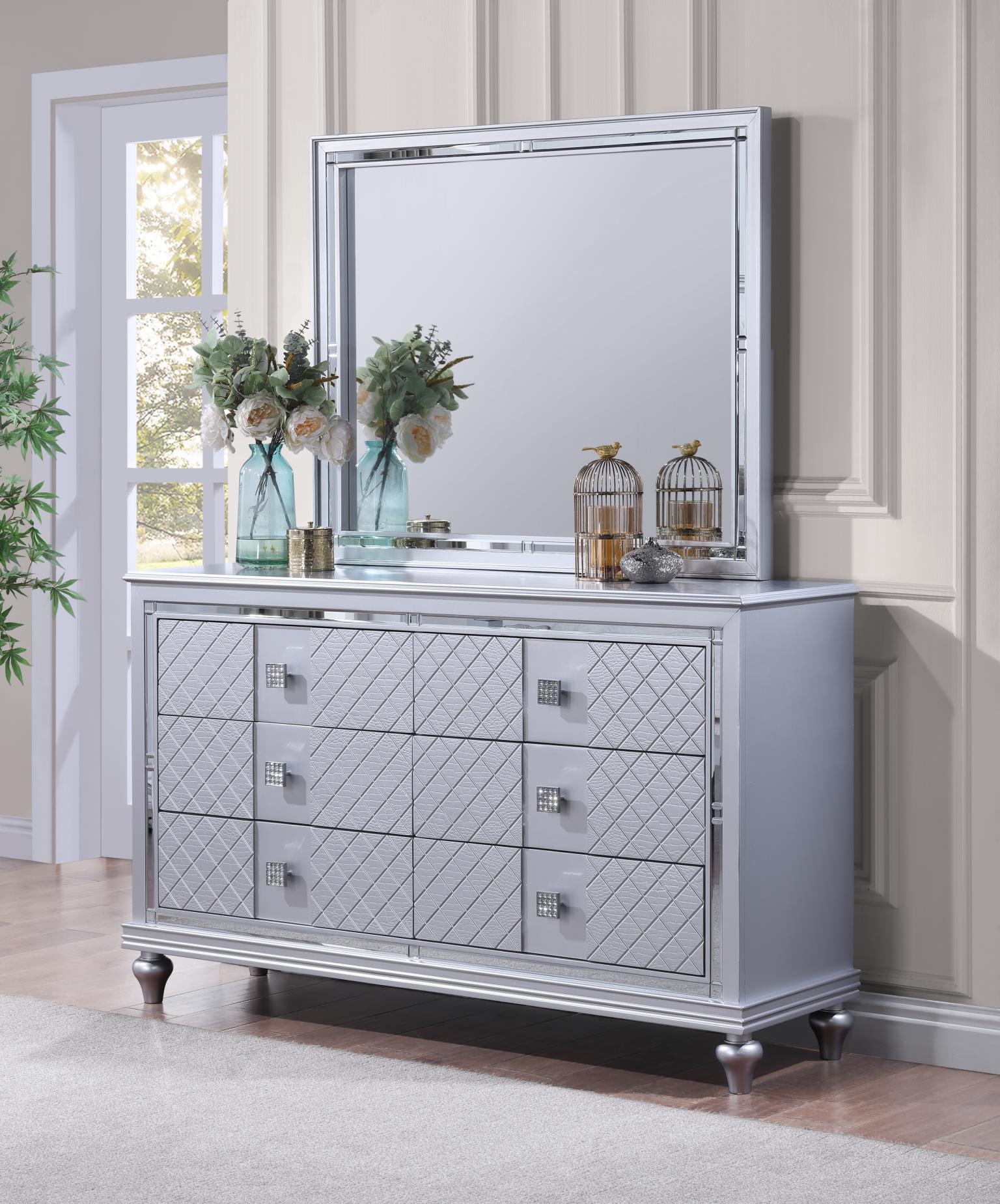 Silver Dresser with Diamond Pattern Fronts & Chrome Handles B048-D Furnish Vision Silver Dresser with Diamond Pattern Fronts & Chrome Handles B048-D Furnish Vision