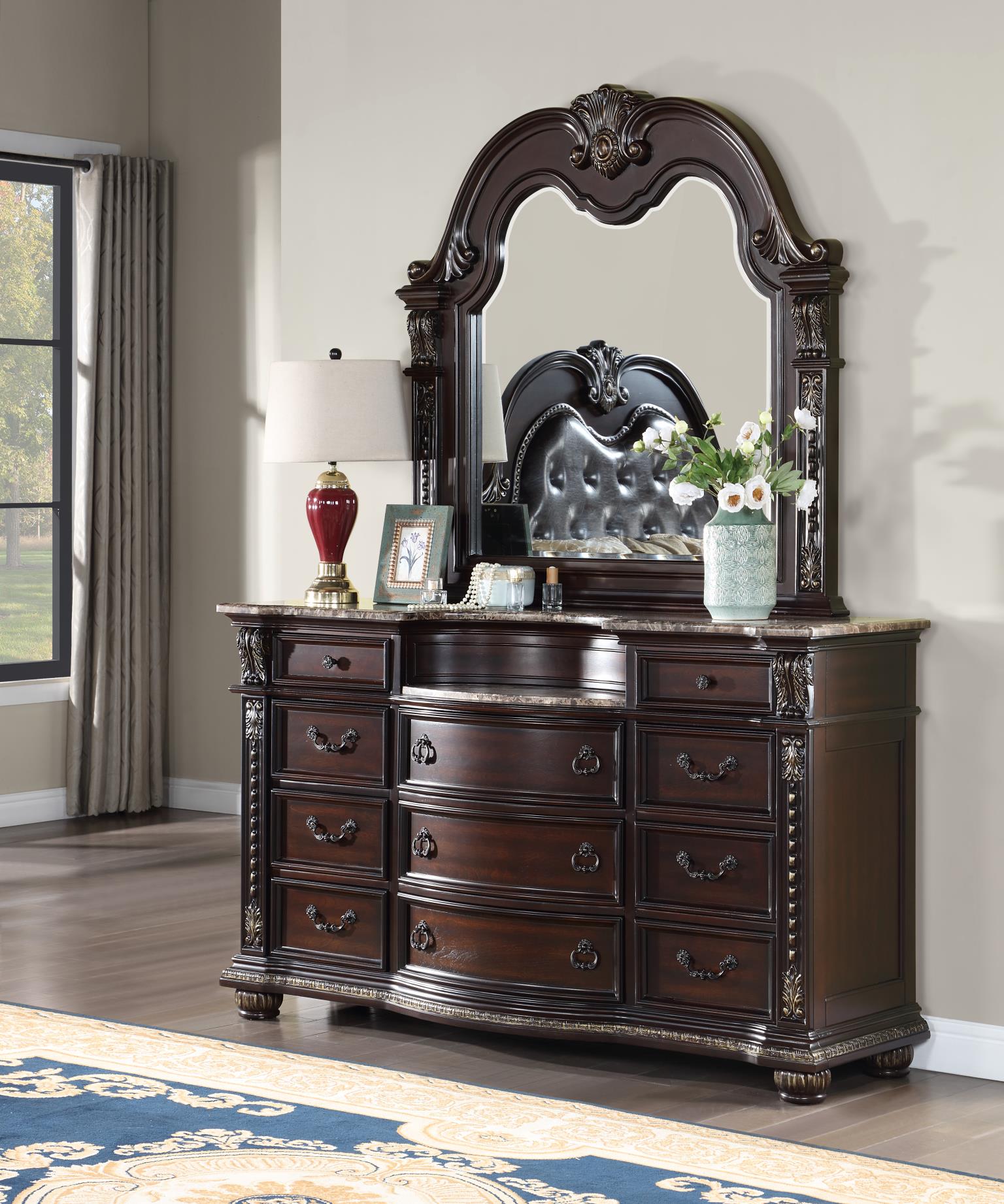 Cherry Mirror with Ornate Wood Carvings & Traditional Frame – B054-M