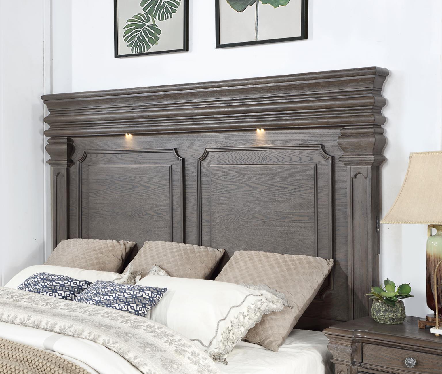 Dark Gray Queen Bed with Built-in Spotlights & Storage Footboard – B067-Q