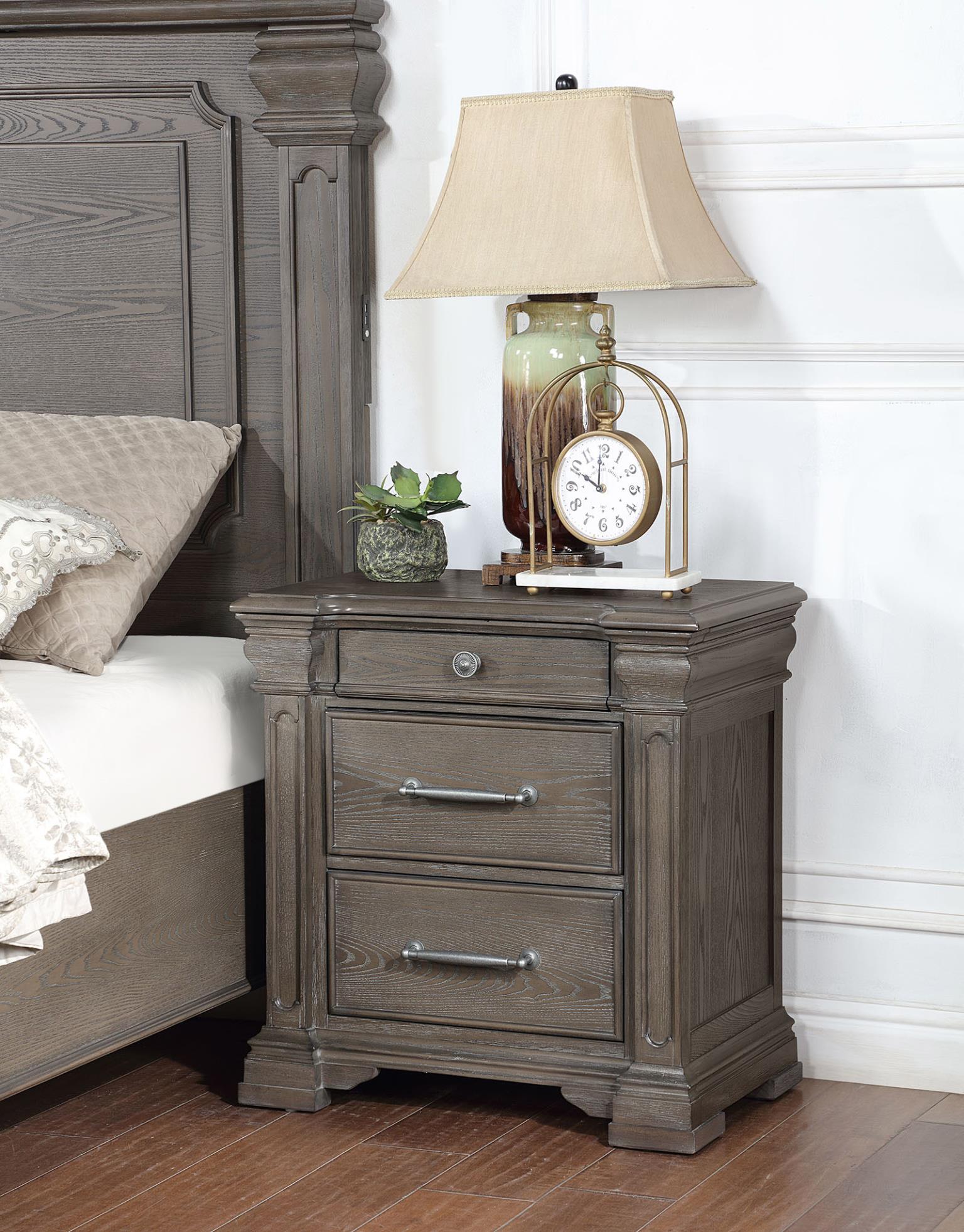 Dark Gray Nightstand with Soft-Close Drawers & Brushed Steel Accents – B067-N