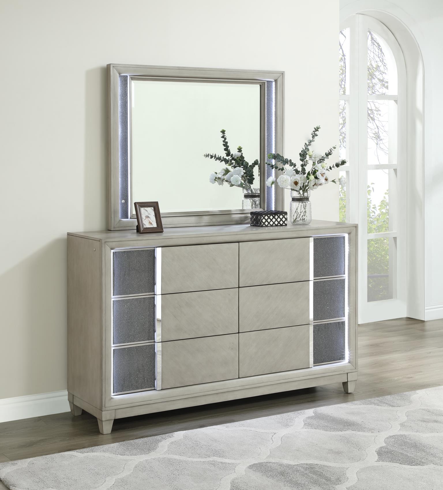 Gray Dresser with Hidden Drawer Handles & LED Accents – B090-D