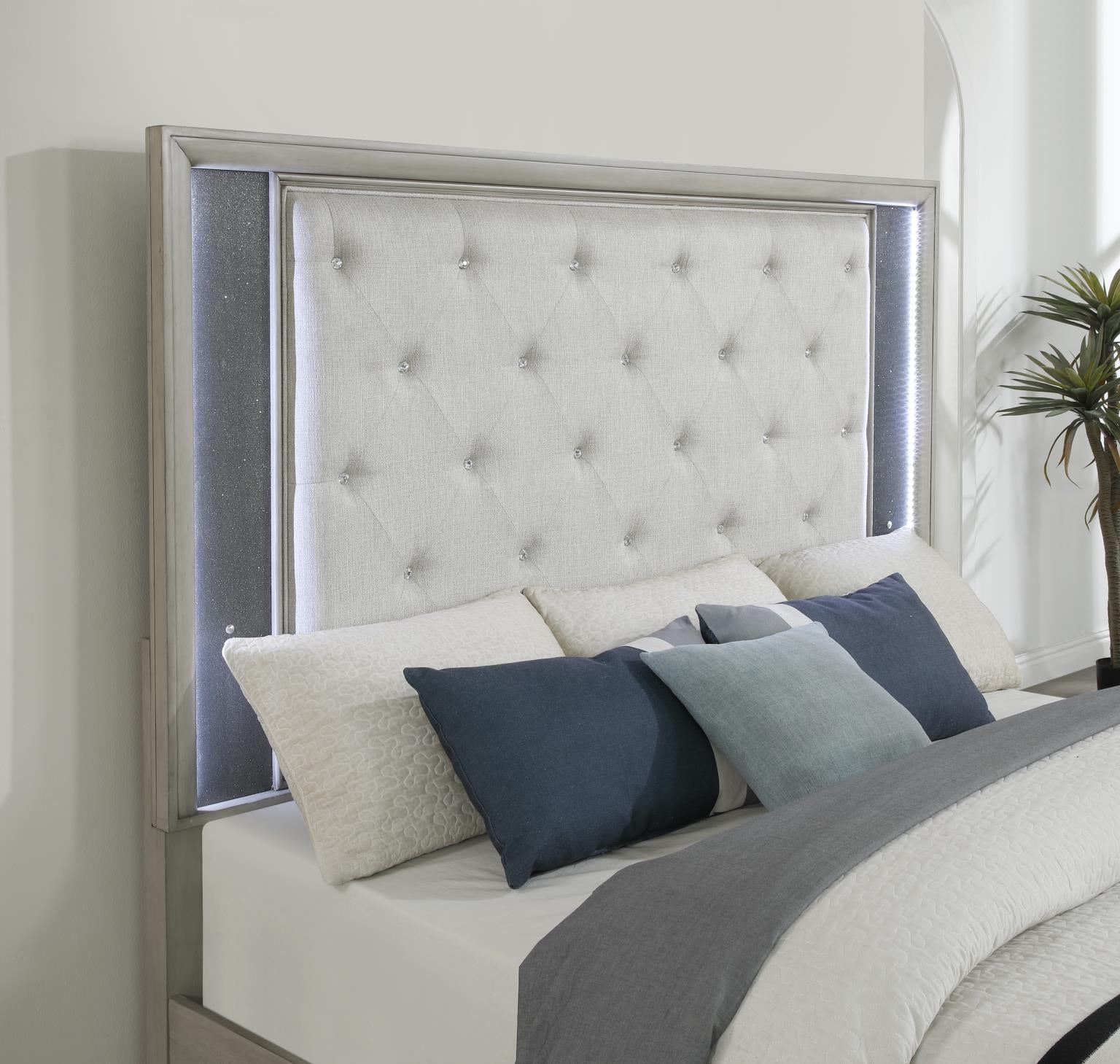 Gray Queen Bed with Upholstered LED Headboard – B090-Q