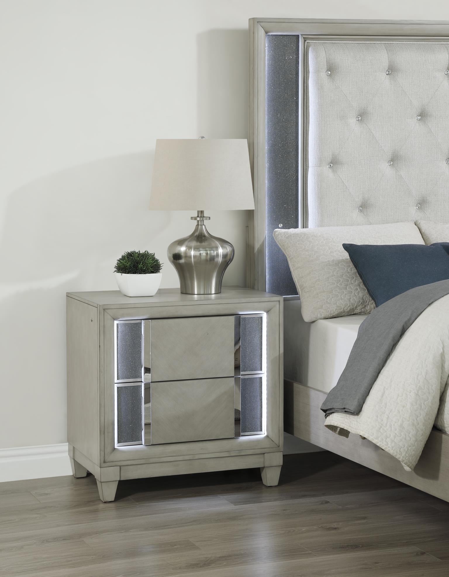 Gray Nightstand with Hidden Handles & Modern LED Design – B090-N
