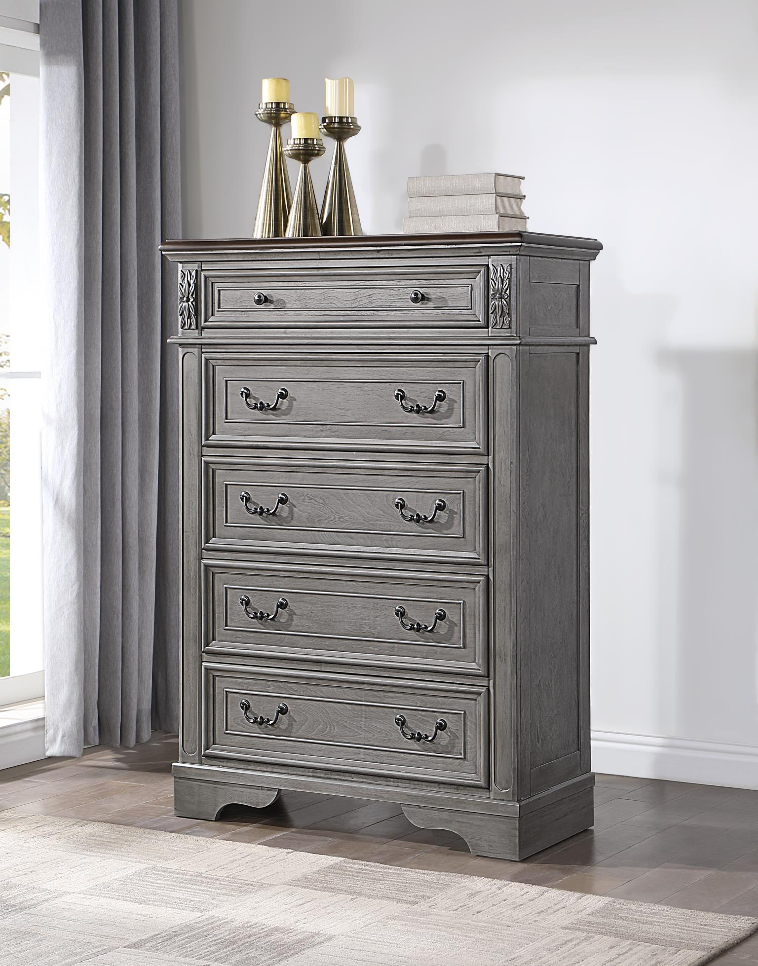 Gray Rustic Chest with Black Brushed Handles & Two-Tone Finish – B112-C