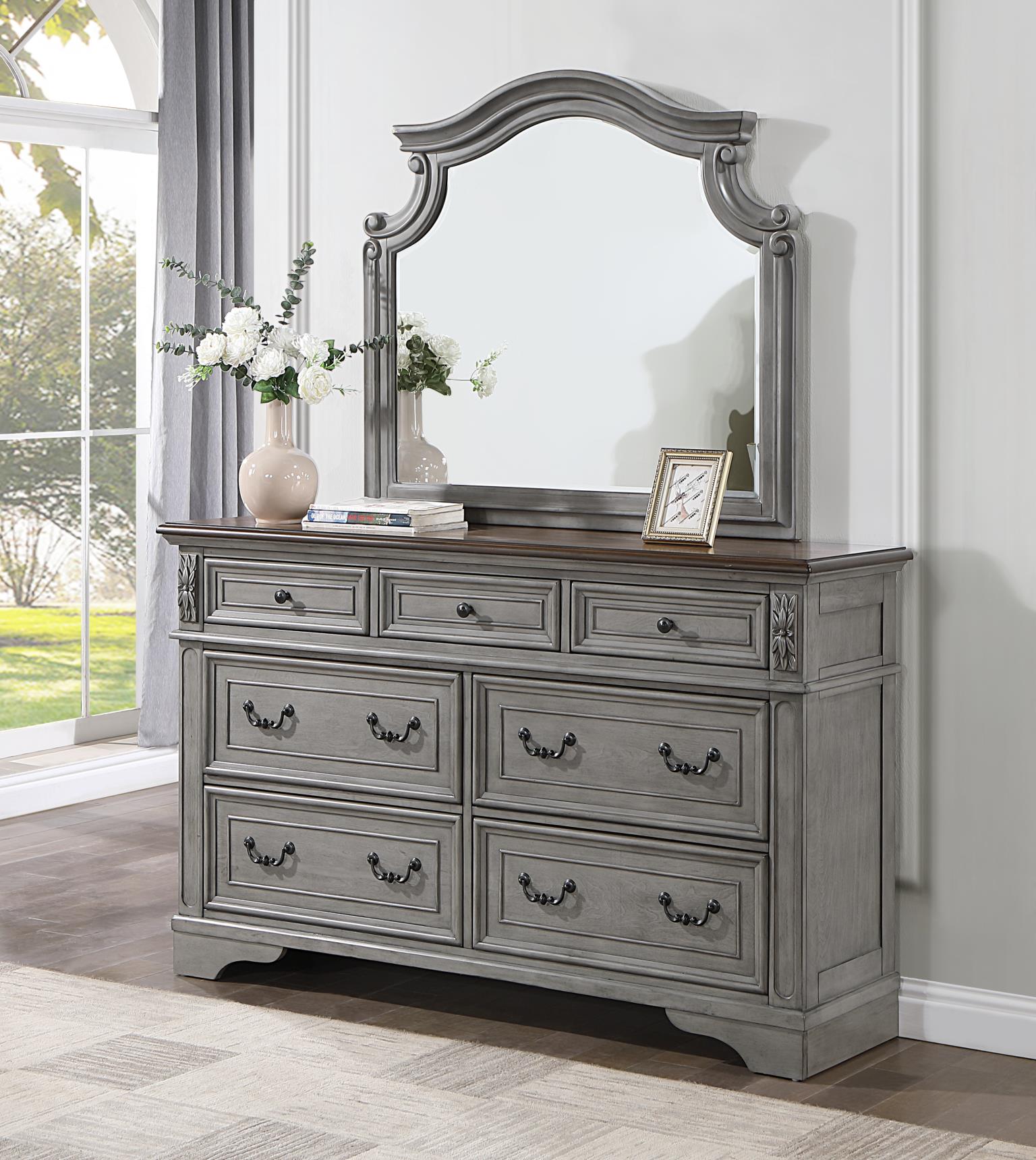 Gray Rustic Dresser with Two-Tone Wood Finish & Black Handles – B112-D