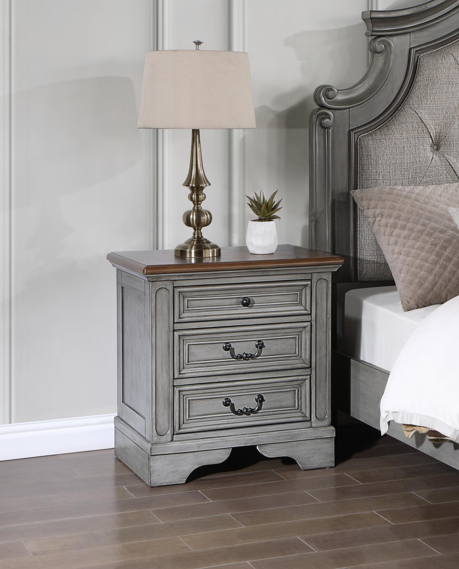 Gray Rustic Nightstand with Elegant Wood Finish – B112-N