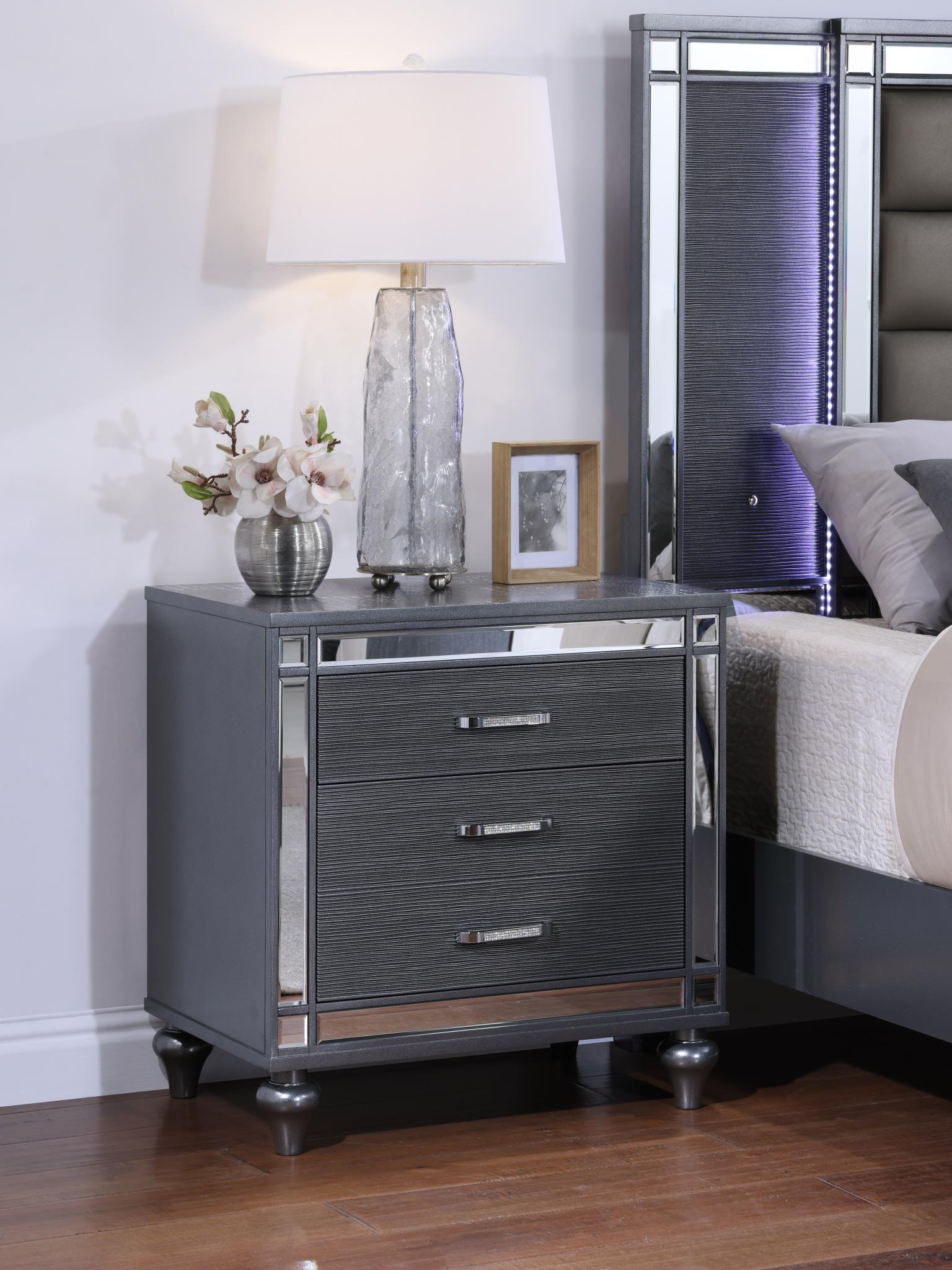 Charcoal Gloss Nightstand with Chrome Handles – B223-N