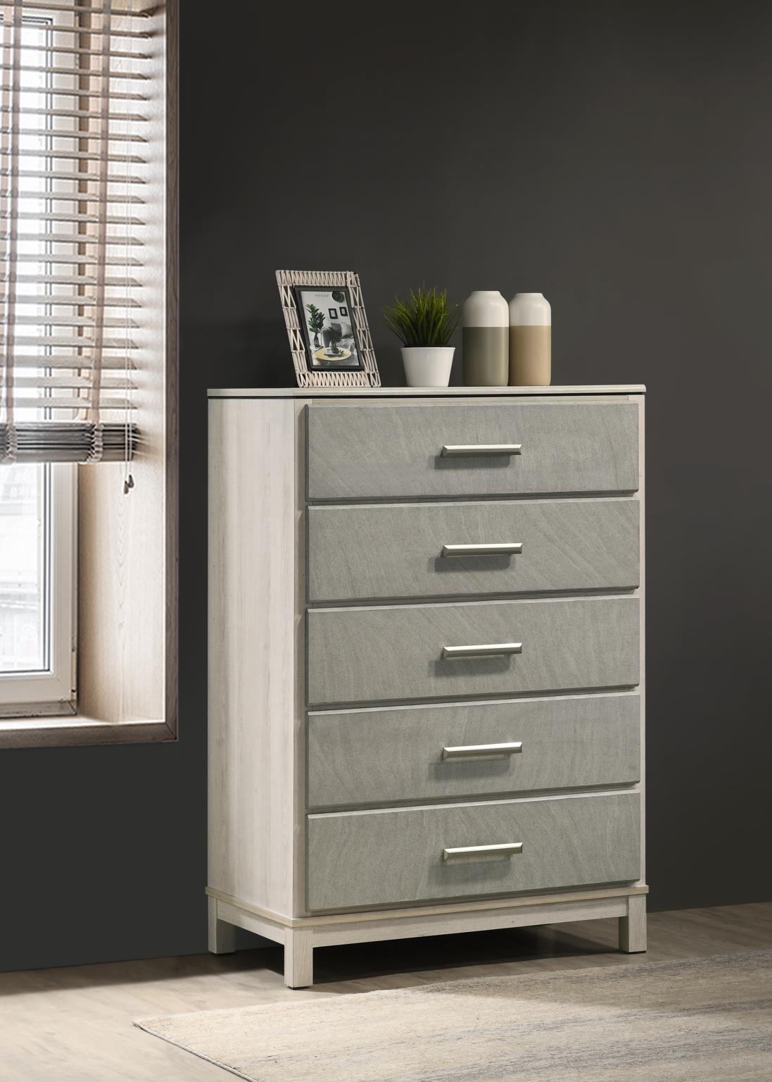 Light Beige/Dove Gray 5-Drawer Chest with Brushed Nickel Handles - B261-C
