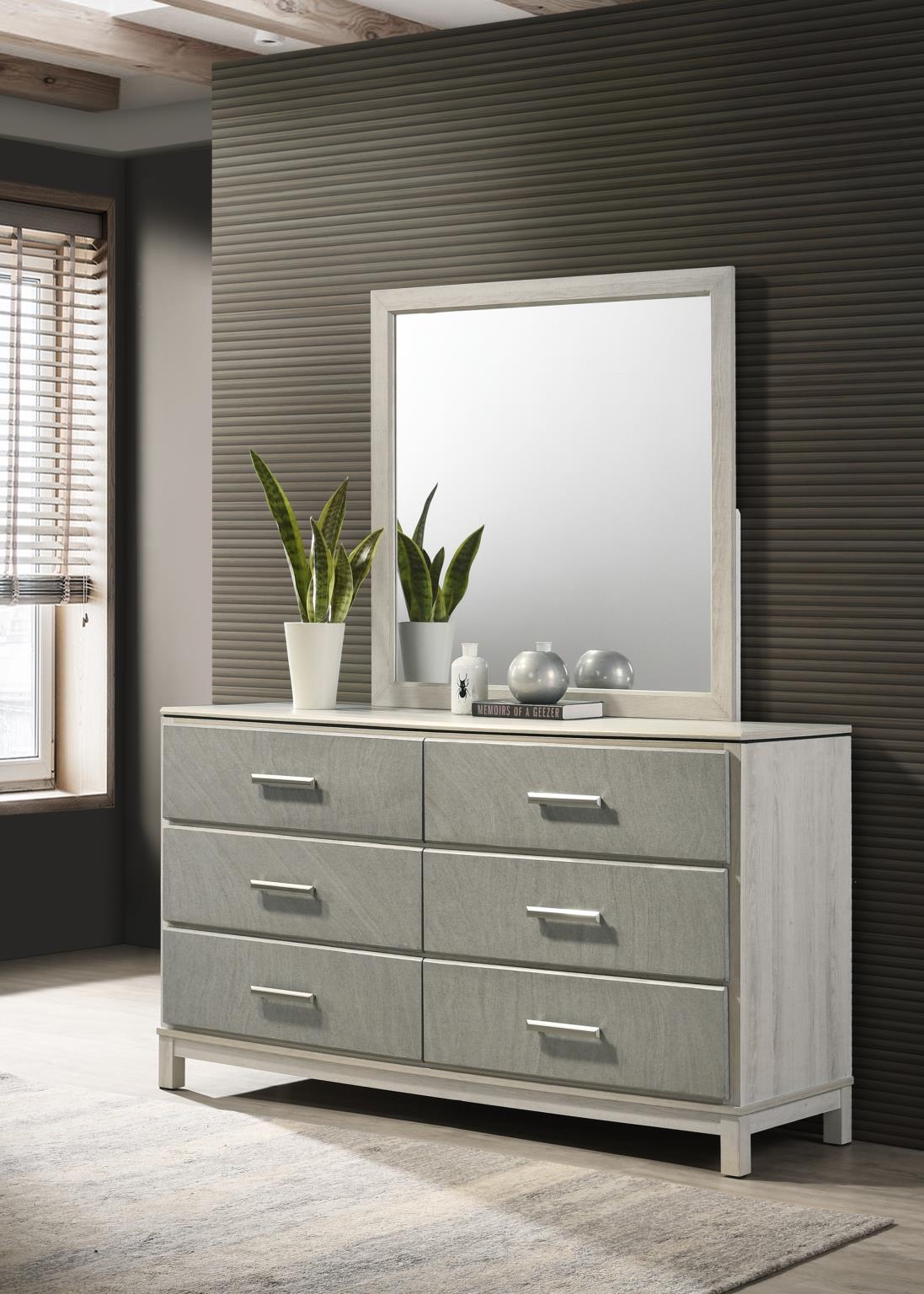 Light Beige/Dove Gray 6-Drawer Dresser with Brushed Nickel Handles - B261-D