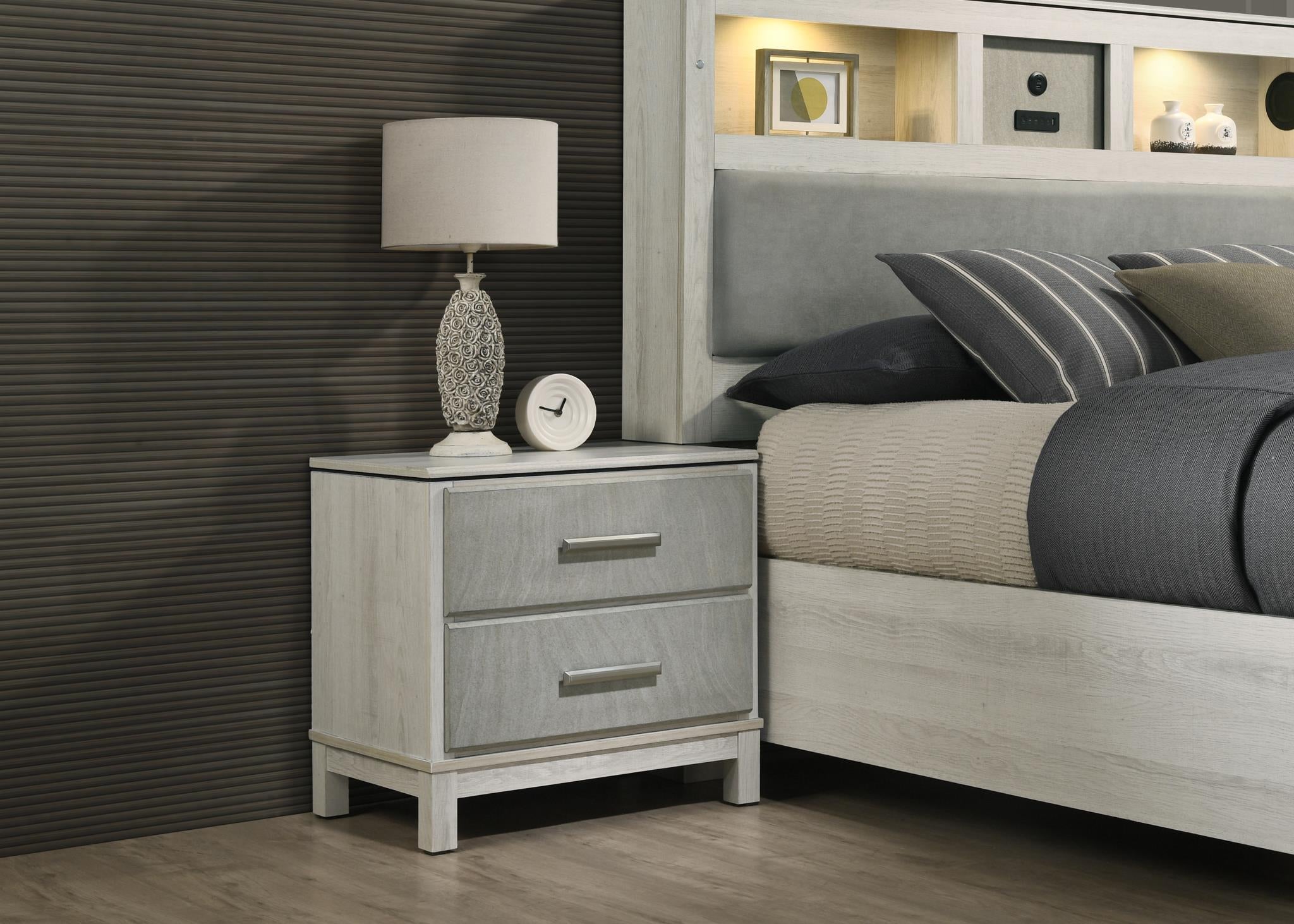 Light Beige/Dove Gray 2-Drawer Nightstand with USB Ports - B261-N