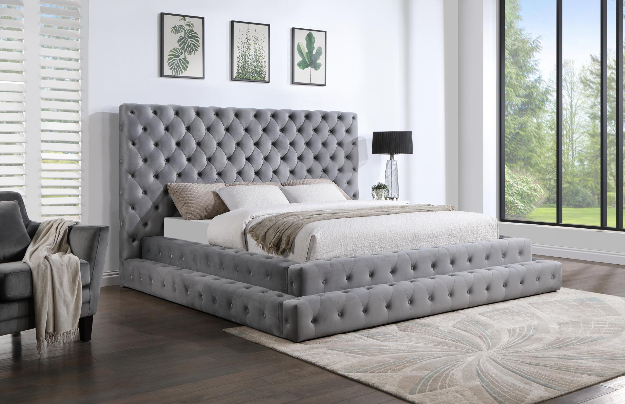 Gray Velvet King Bed - B552-K