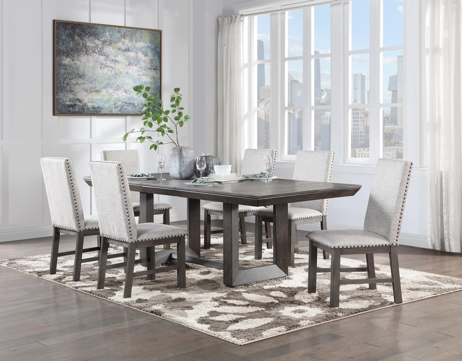 Dark Gray Rustic  Table & 4 Side Chairs Dining Set – D111-5PC