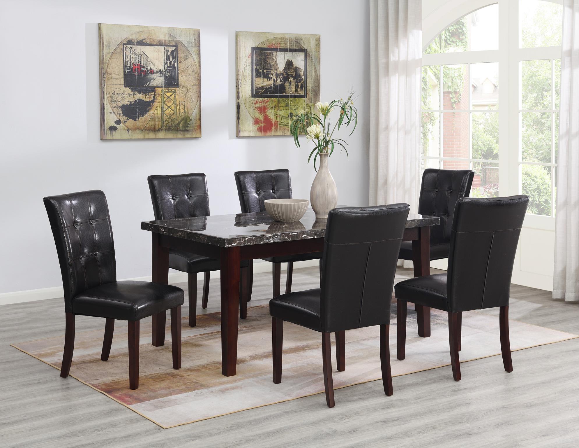 Dark Gray Marble  Table & 4 Side Chairs Dining Set – D128-5PC