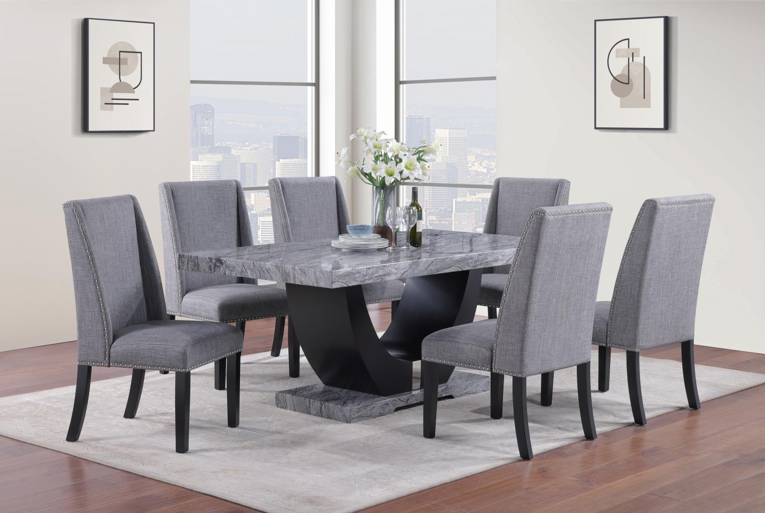 Ebony Black & Gray Faux Marble Dining Set – D144-5PC