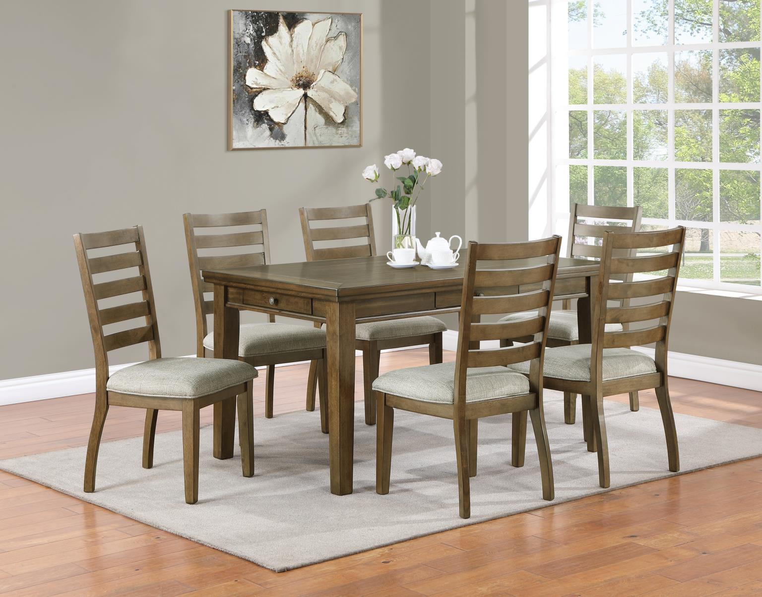 Honey Brown  Table & 4 Side Chairs Dining Set with Storage – D145-5PC