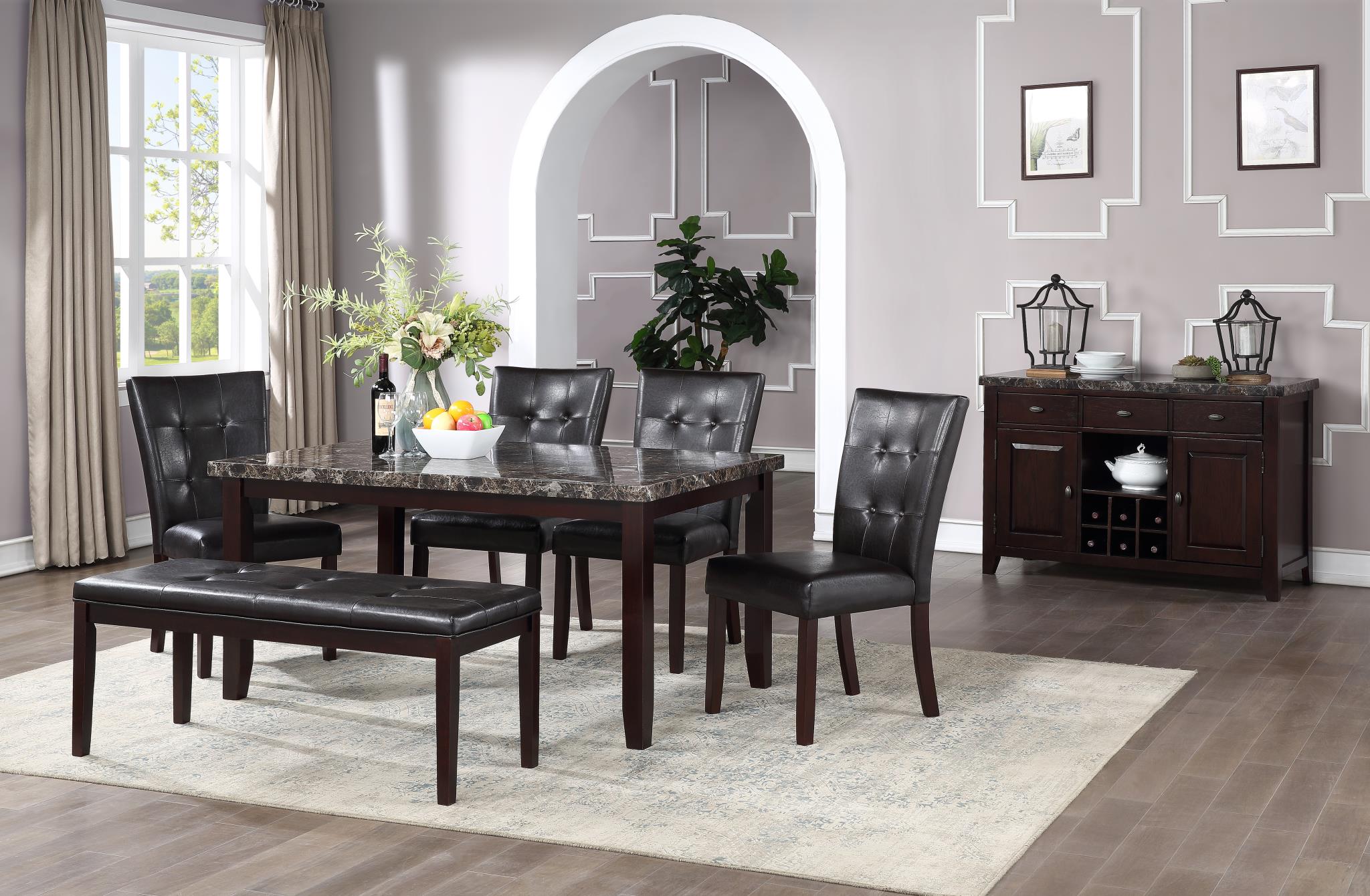 Brown Faux Marble Dining Set – D150-5PC