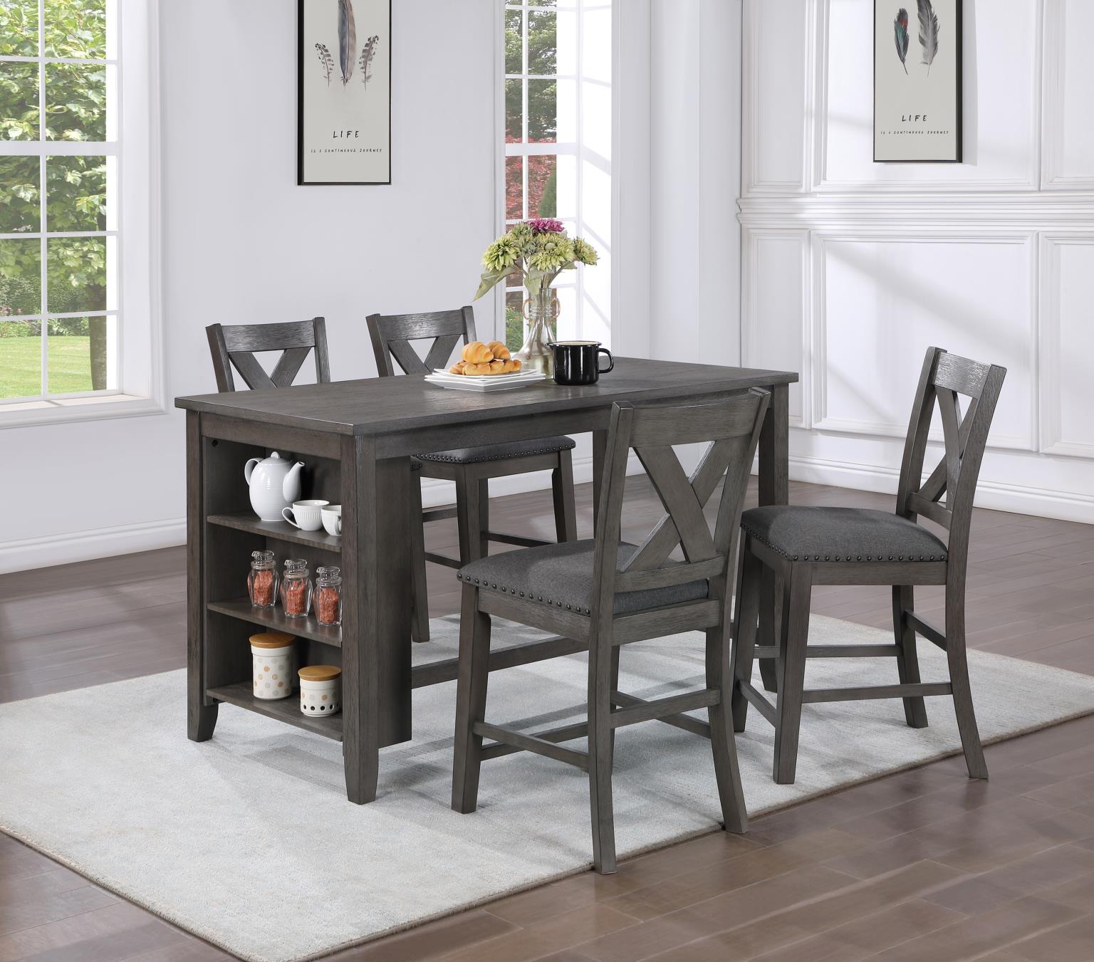 Gray Pub Table & 4 Stools – D176-5PC