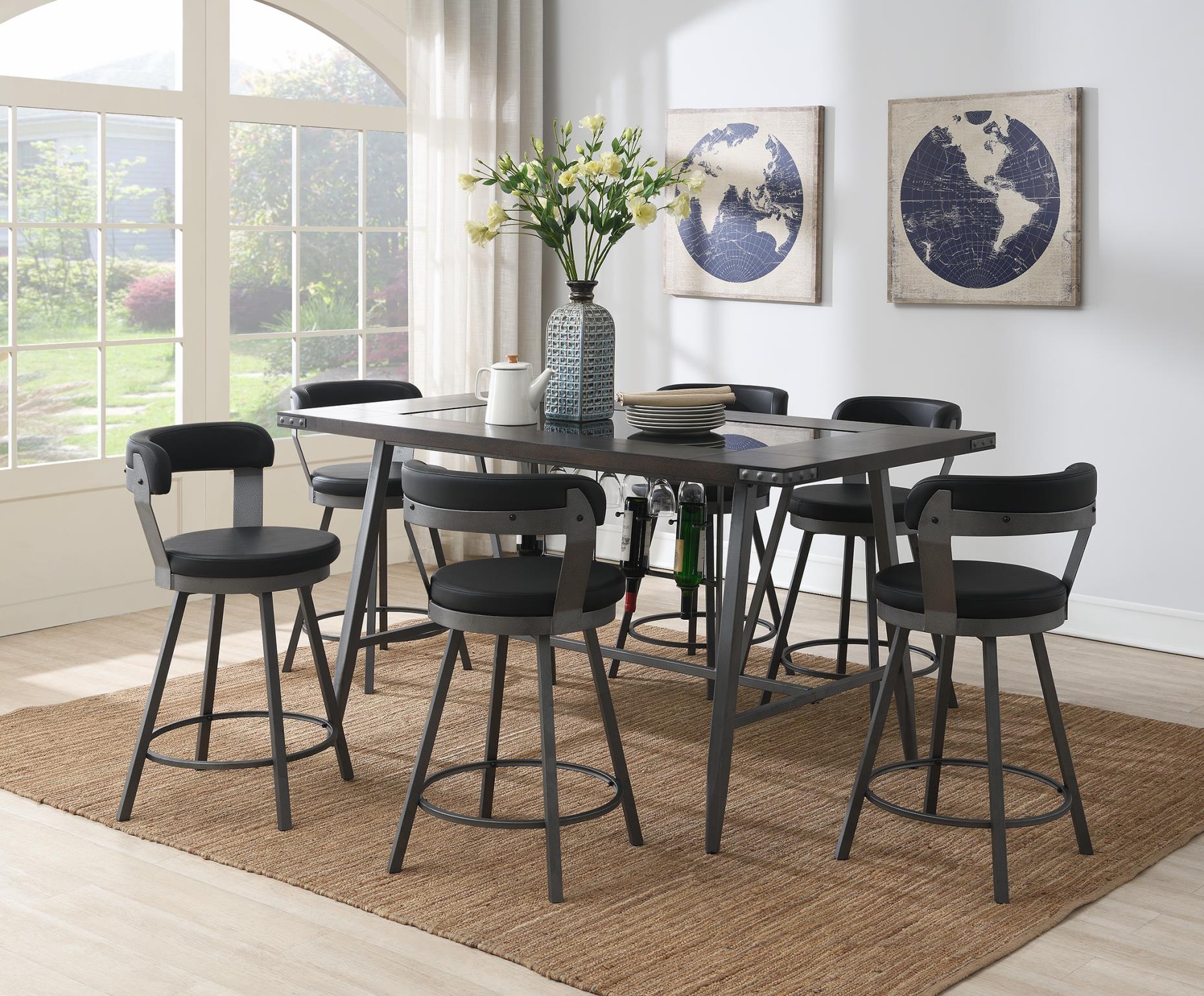 Industrial  Table & 4 Side Chairs Dining Set – D208-5PC-BLACK