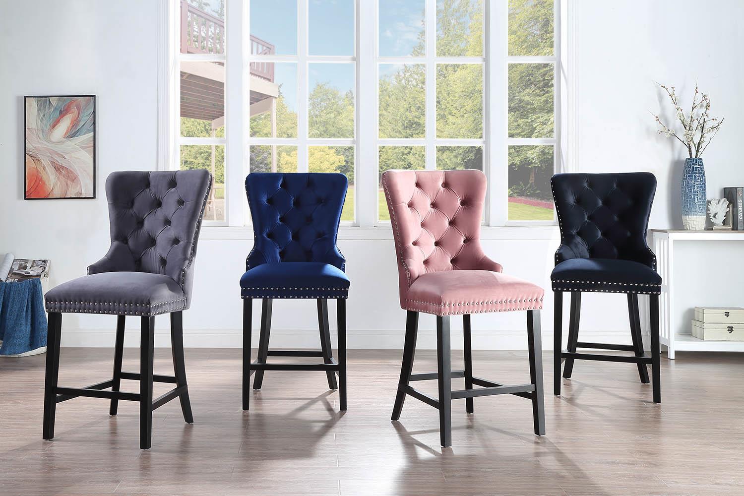 Dark Gray Velvet Counter Chair with Nickel Handle - D2081-GY