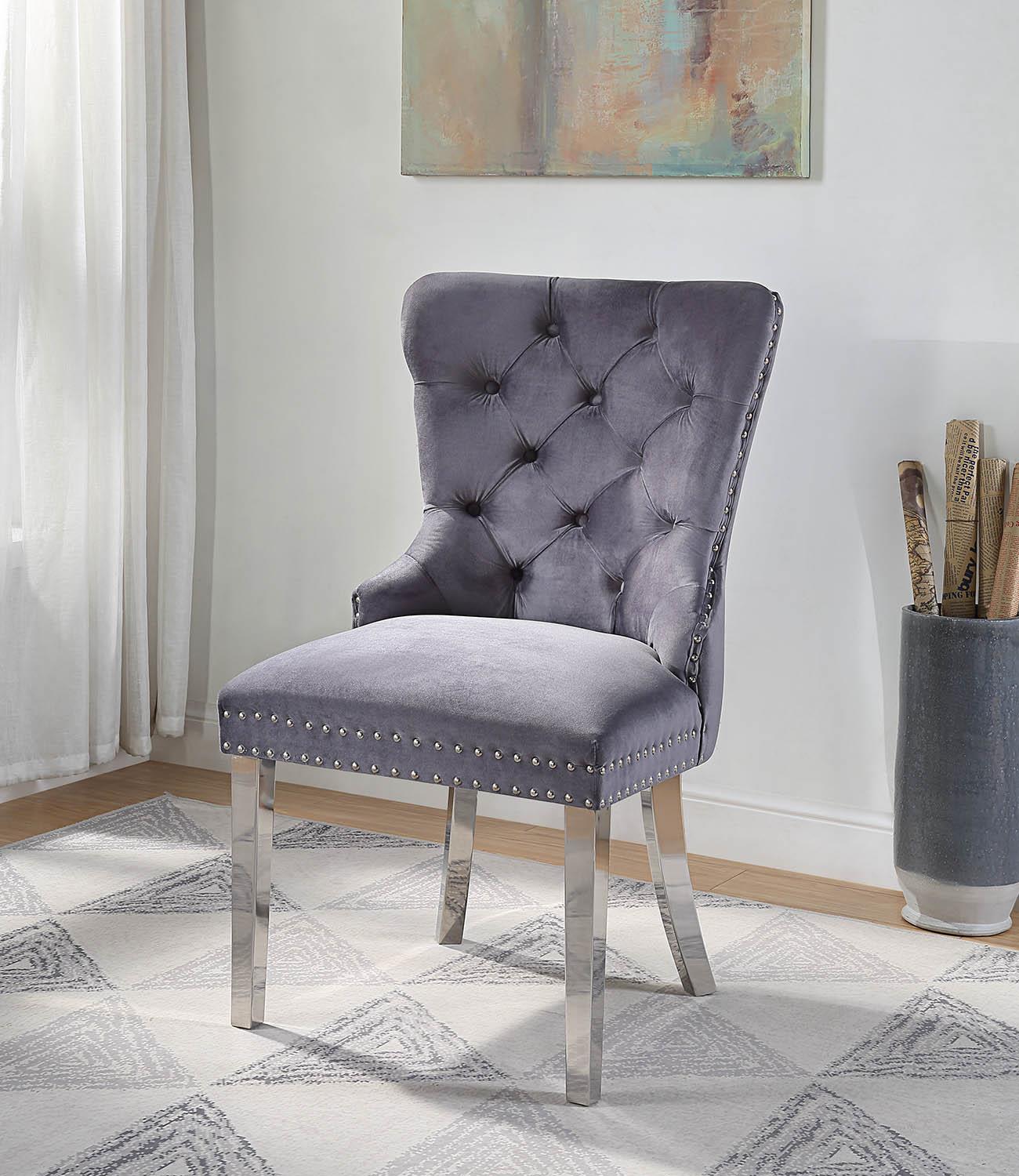 Dark Gray Velvet Dining Side Chair with Chrome Legs - D2082-GY