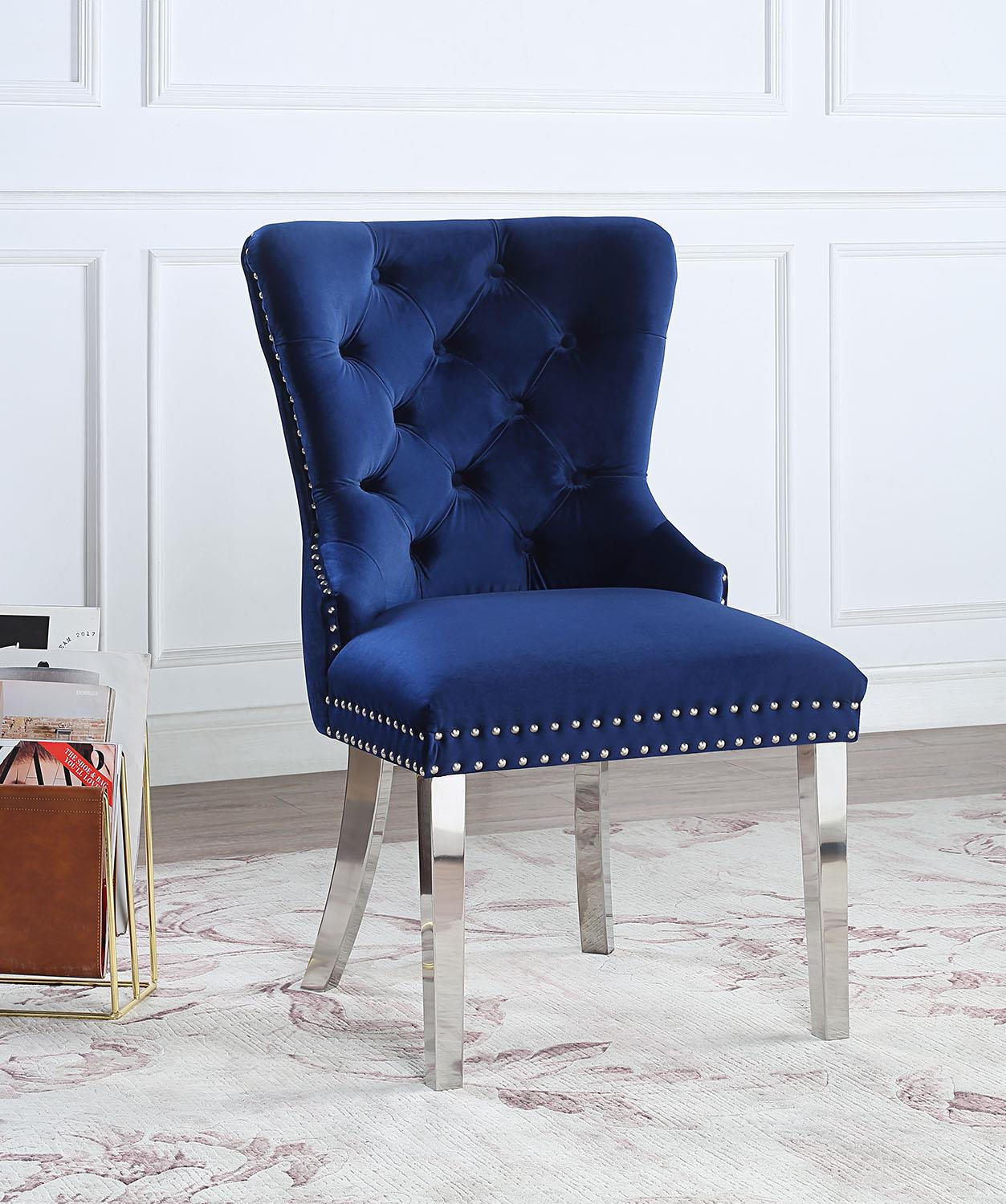 Dark Navy Velvet Dining Side Chair with Chrome Legs - D2082-RYB