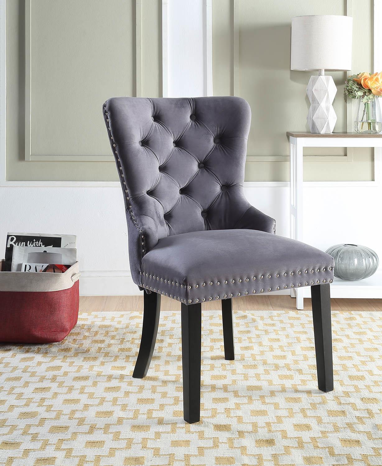 Dark Gray Velvet Dining Side Chair with Nailhead Trim - D2083-GY