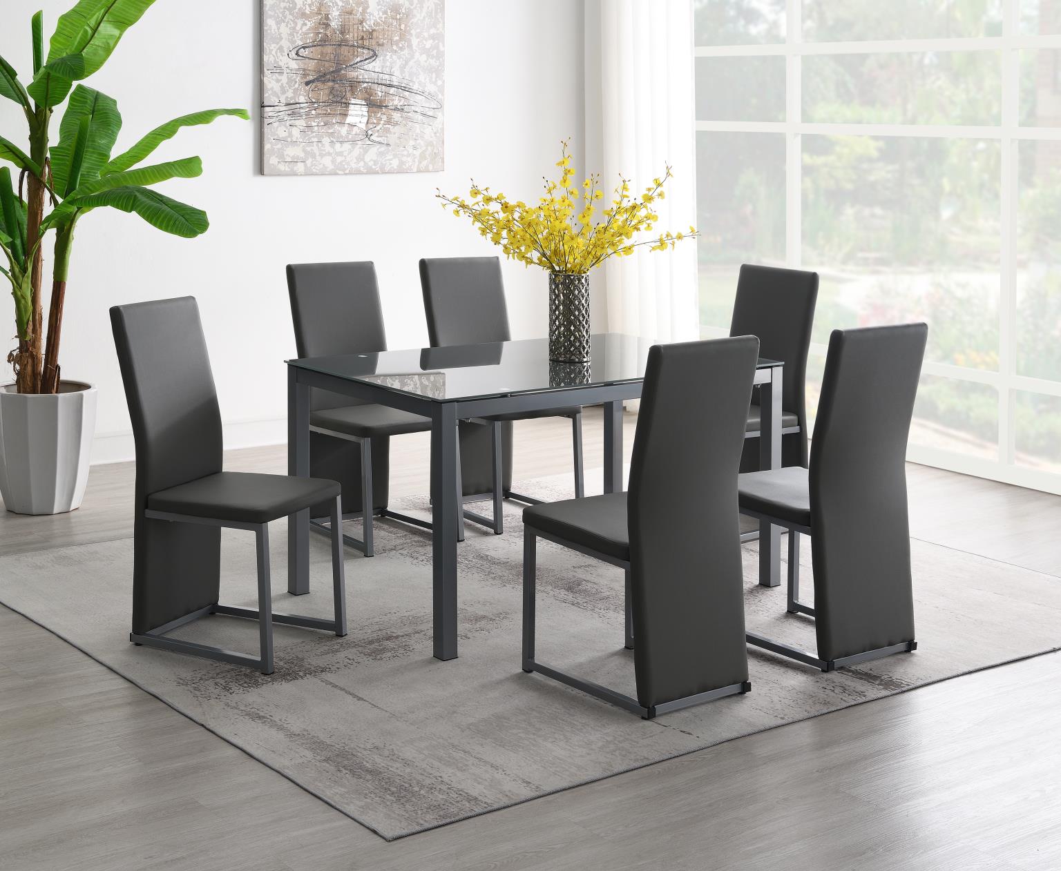 Charcoal Gray Industrial  Table & 4 Side Chairs Dining Set – D227-5PC