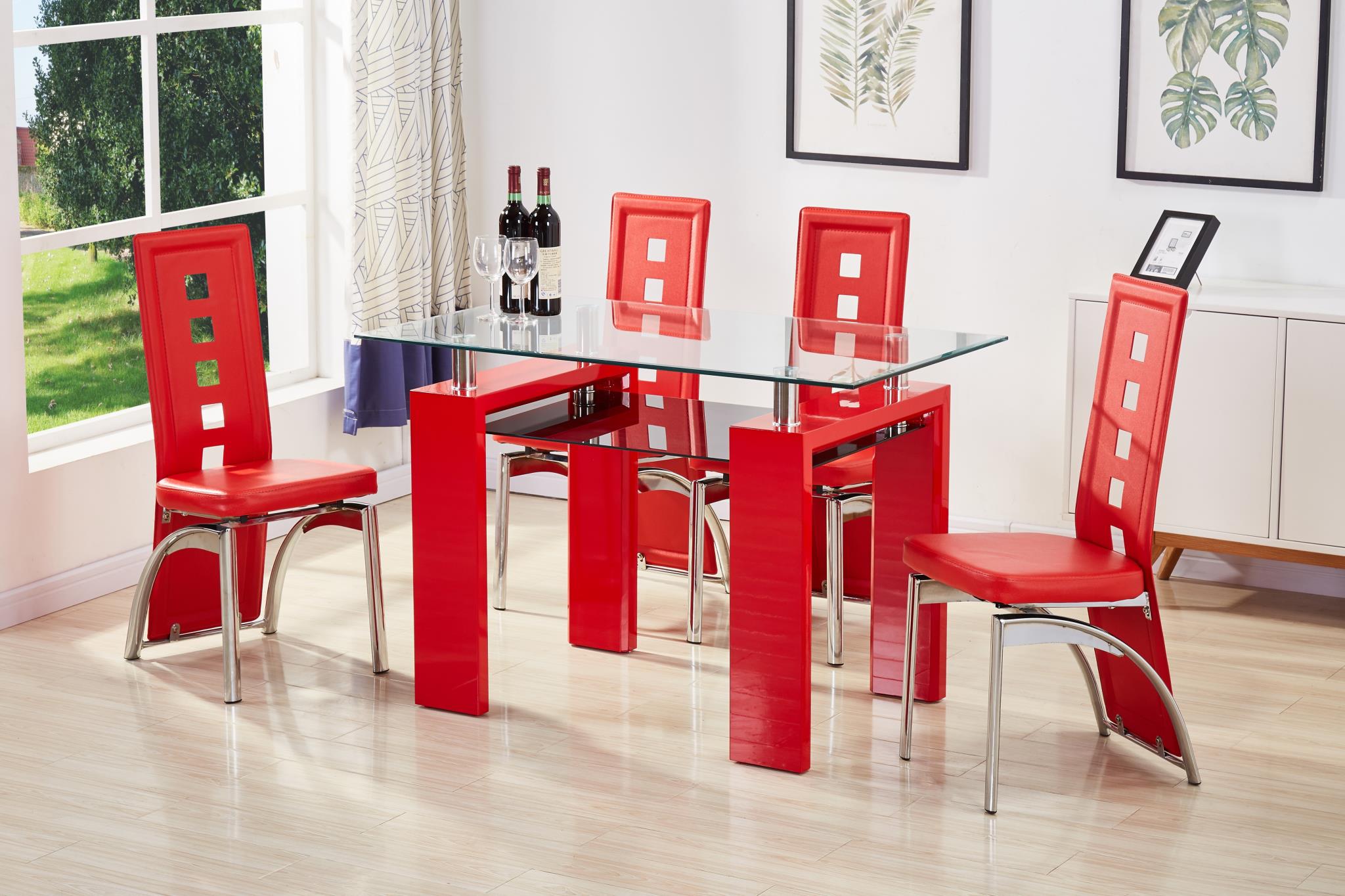 High Gloss Red Dining Set – D309-5PC