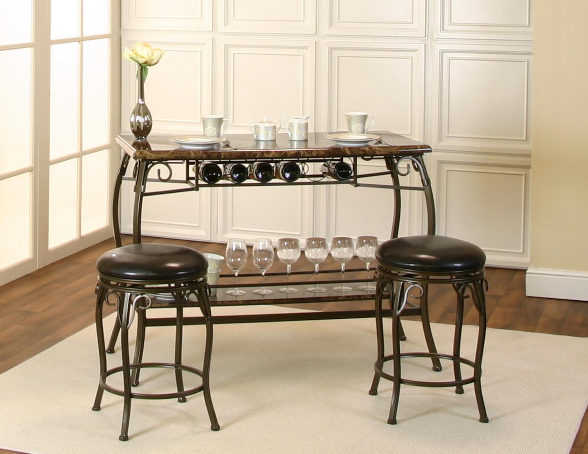 Brown Faux Marble Bar Unit with Wine Rack & 2 Stools – U D900