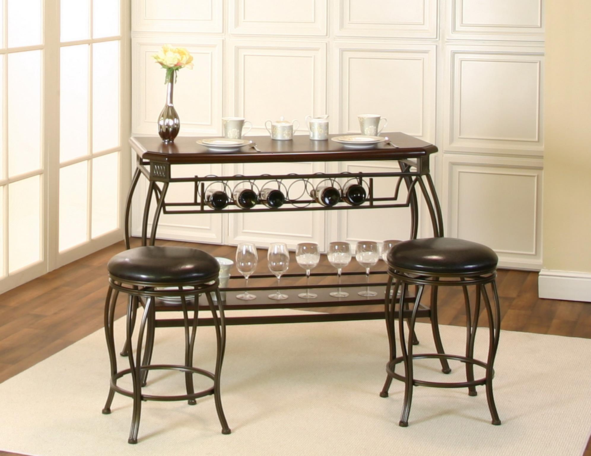 Brown Wood Bar Unit with Wine Rack & 2 Stools – D901