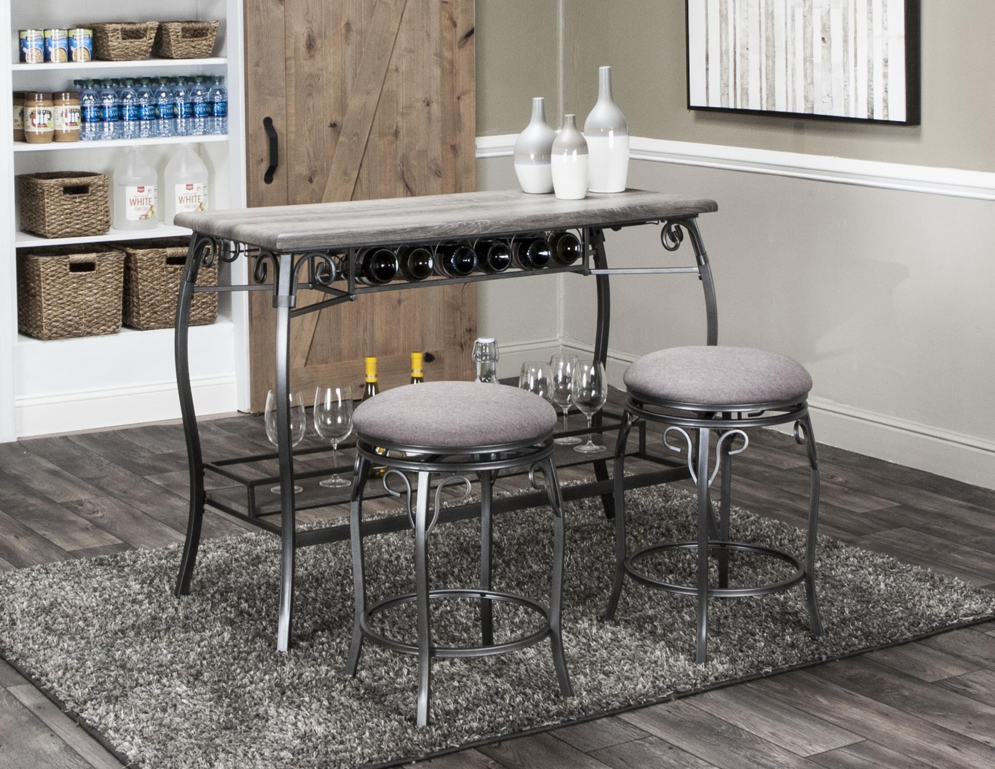 Gray Wood Bar Unit with Wine Rack & 2 Stools – D902