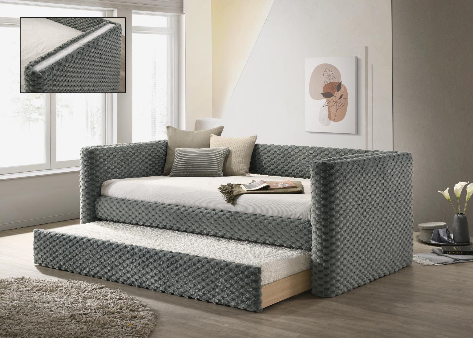 Gray/White Woven Fabric Daybed with Trundle – DB800