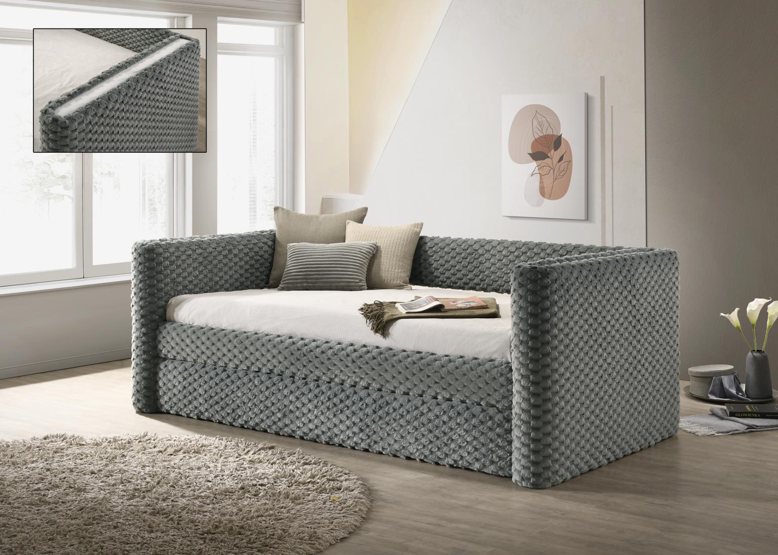 Gray/White Woven Fabric Daybed with Trundle – DB800