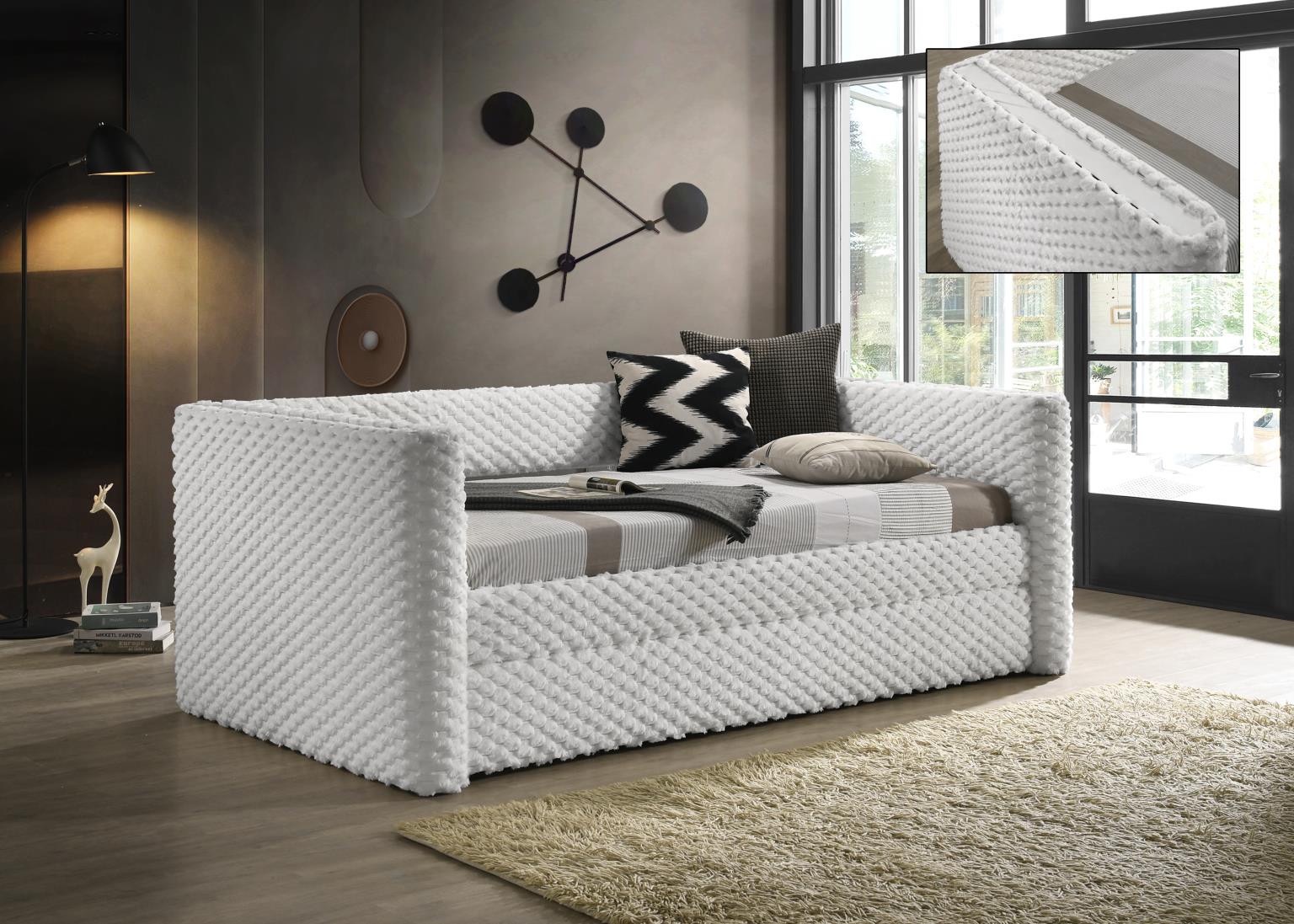 Ivory Woven Fabric Daybed with Trundle – DB801