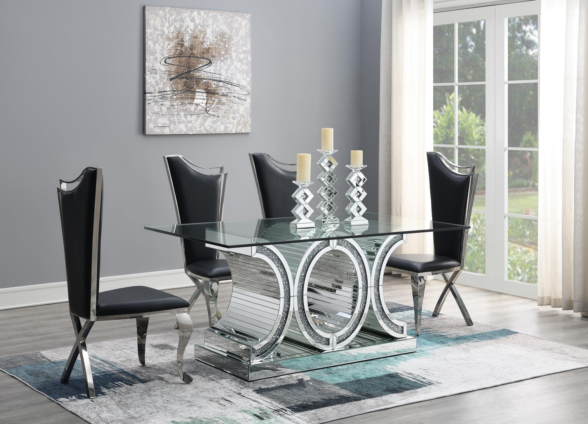 Glamour Dining Set with 4 Gray Velvet Chairs – G-092-5PC-VELGRY
