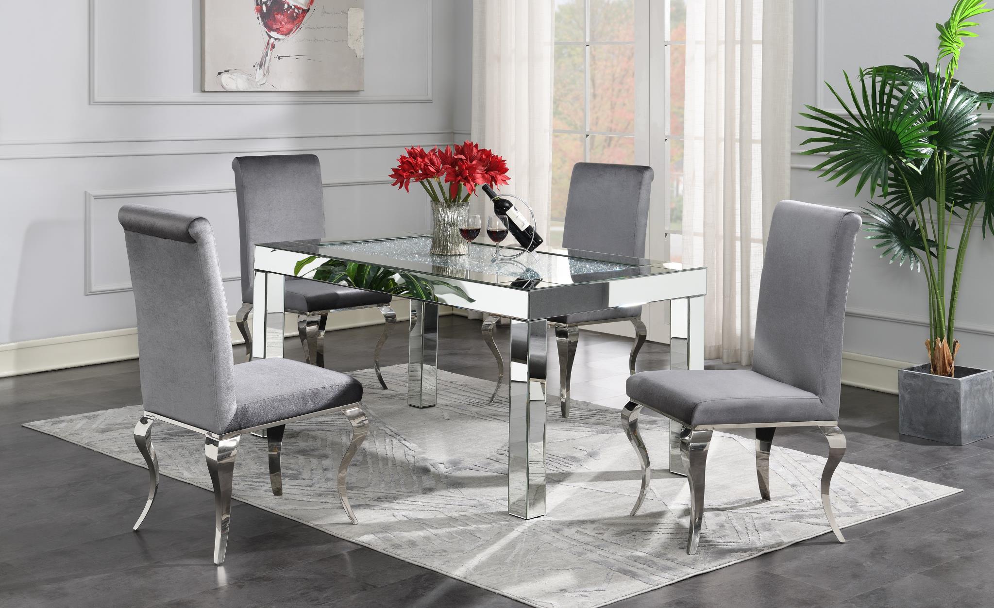 Hexagon Glamour Dining Set with 4 Gray Velvet Chairs – G-108-5PC-VELGRY