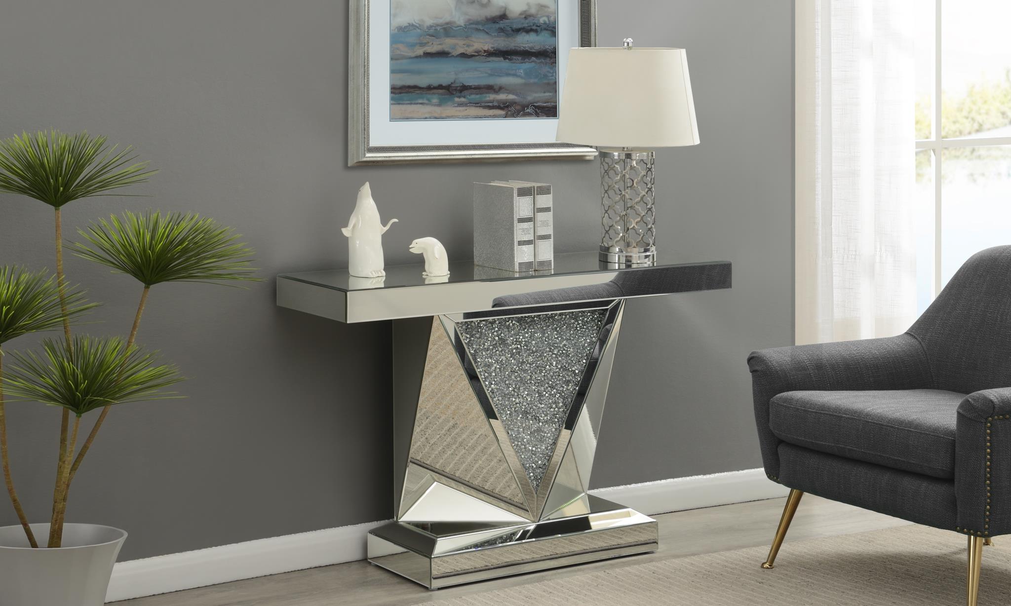 Timeless Mirrored Console Table with Crushed Glass Accents – G-215-CN
