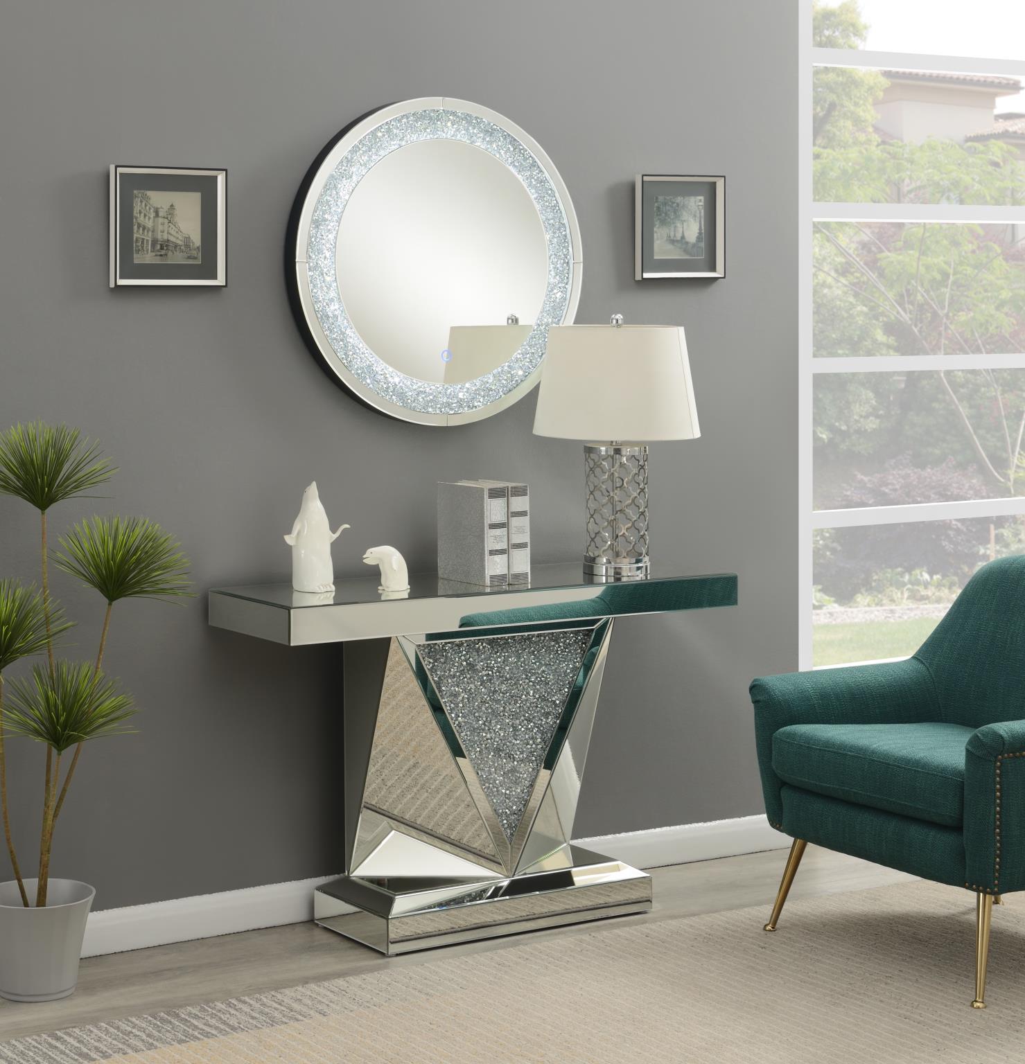 Timeless Mirrored Console Table with Crushed Glass Accents – G-215-CN